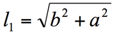 Expresses the length of cable 1 as function of the location of the end effector: Length of cable 1 is the square root of a square plus b square.