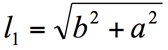 Expresses the length of spring 1 as function of the location of the end effector: Length of cable 1 is the square root of a square plus b square.